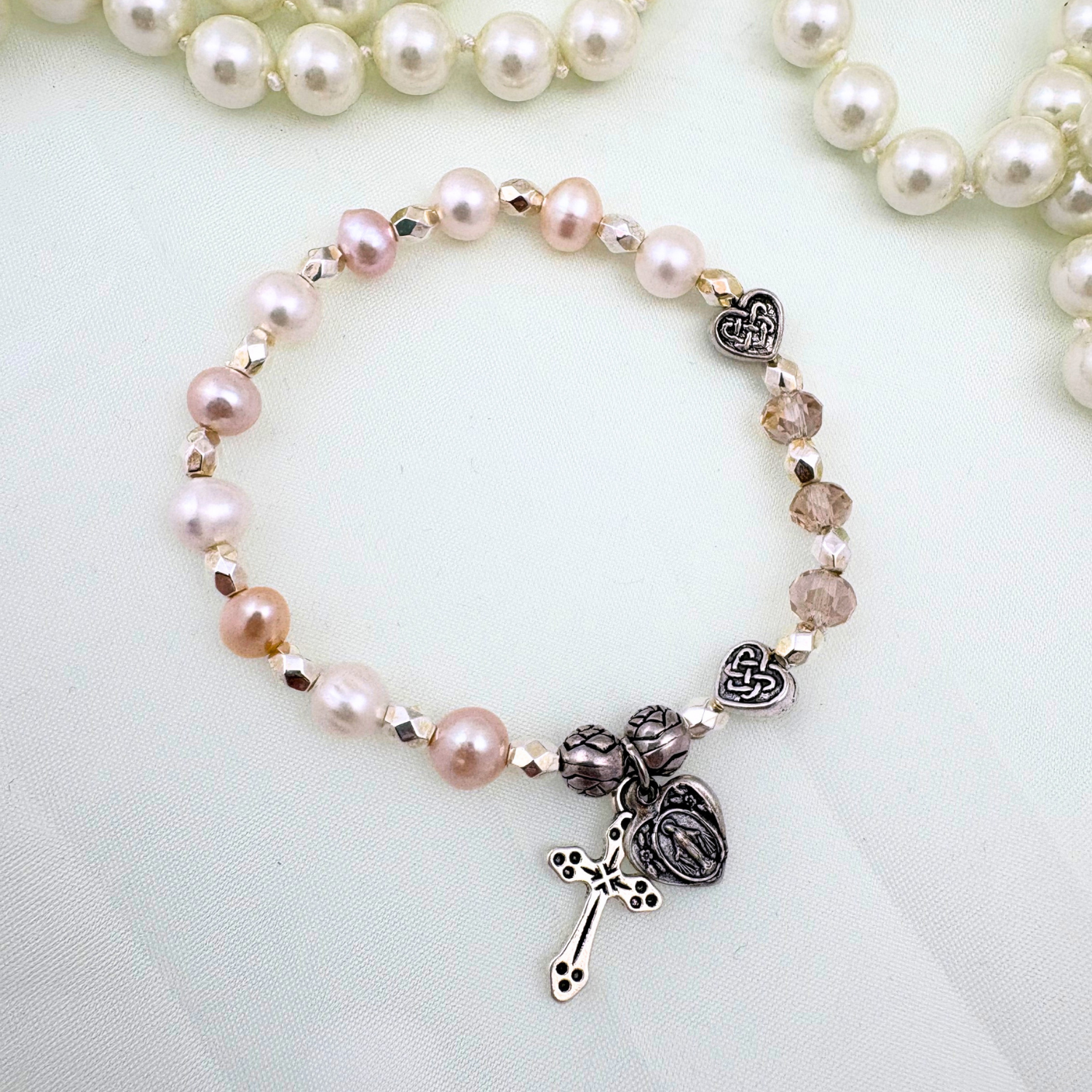 Cultured Pearl Child's Rosary Bracelet