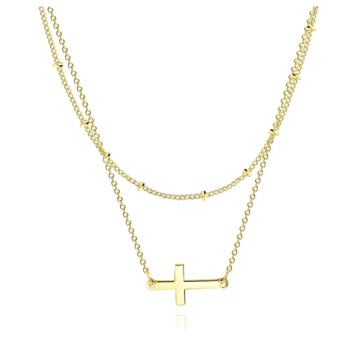 Gold Double Layer Sideways Cross Necklace.jpg