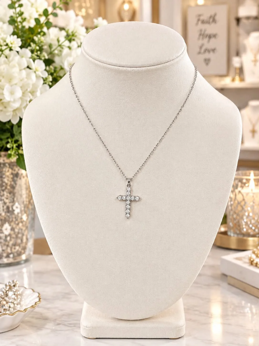 Amelia - Silver Crystal Cross Necklace.jpg