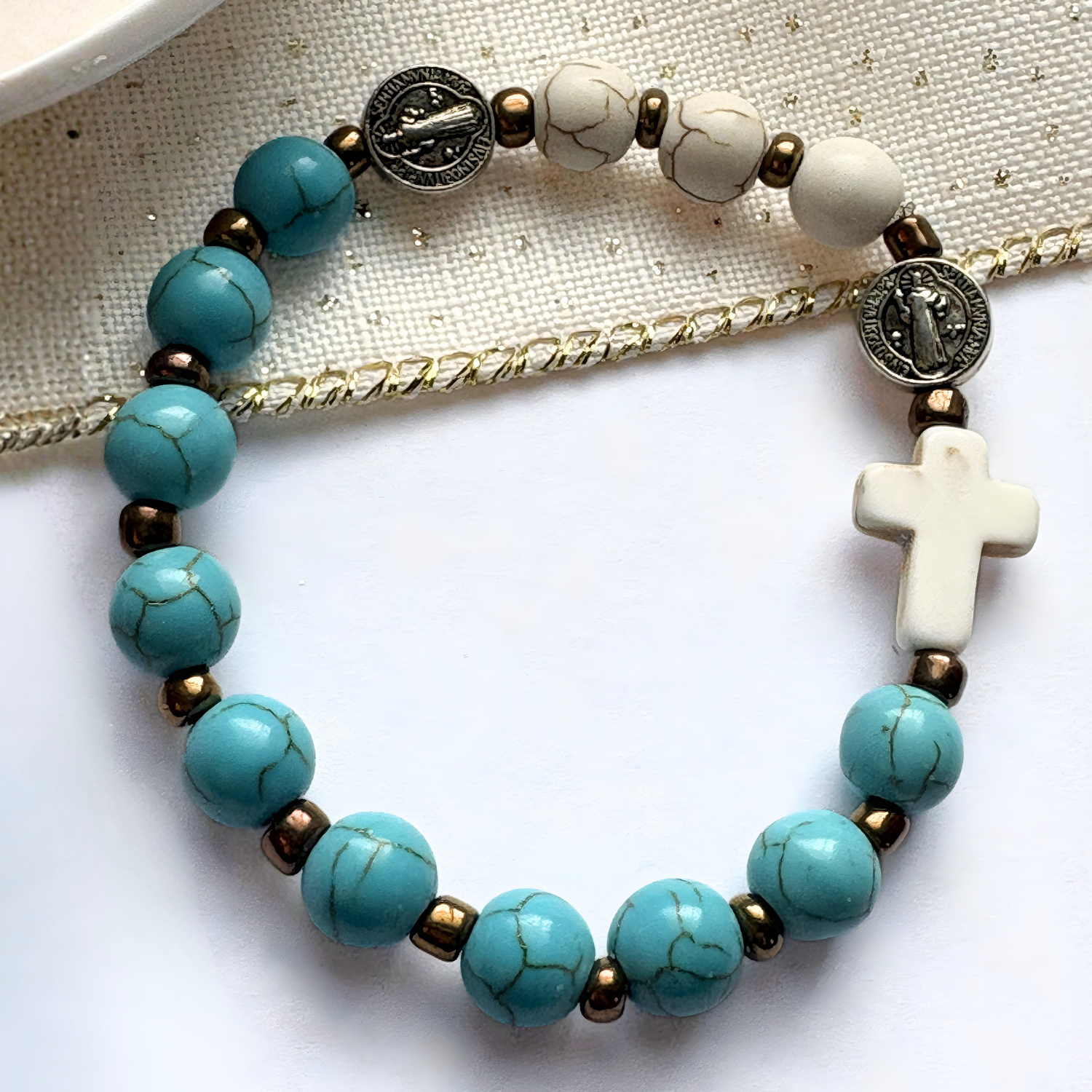 Turquoise & Howlite Rosary Bracelet