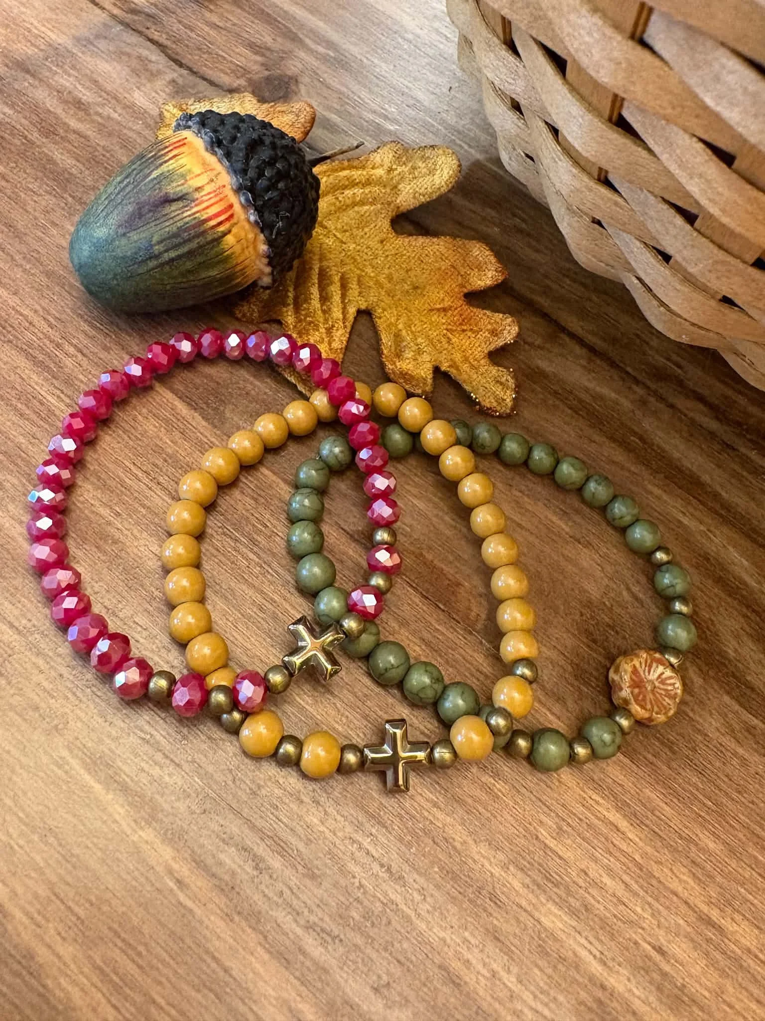 Colors of Fall Triple Strand Bracelet Set