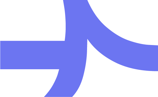 Close-up of a stylized blue and black logo with abstract shapes.