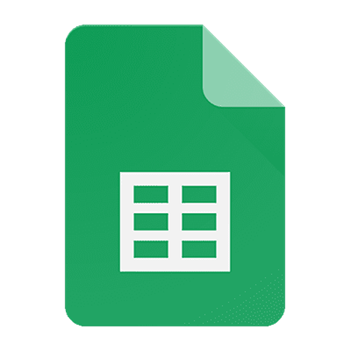 Icon of a Google Sheets spreadsheet document with a grid on a green background.
