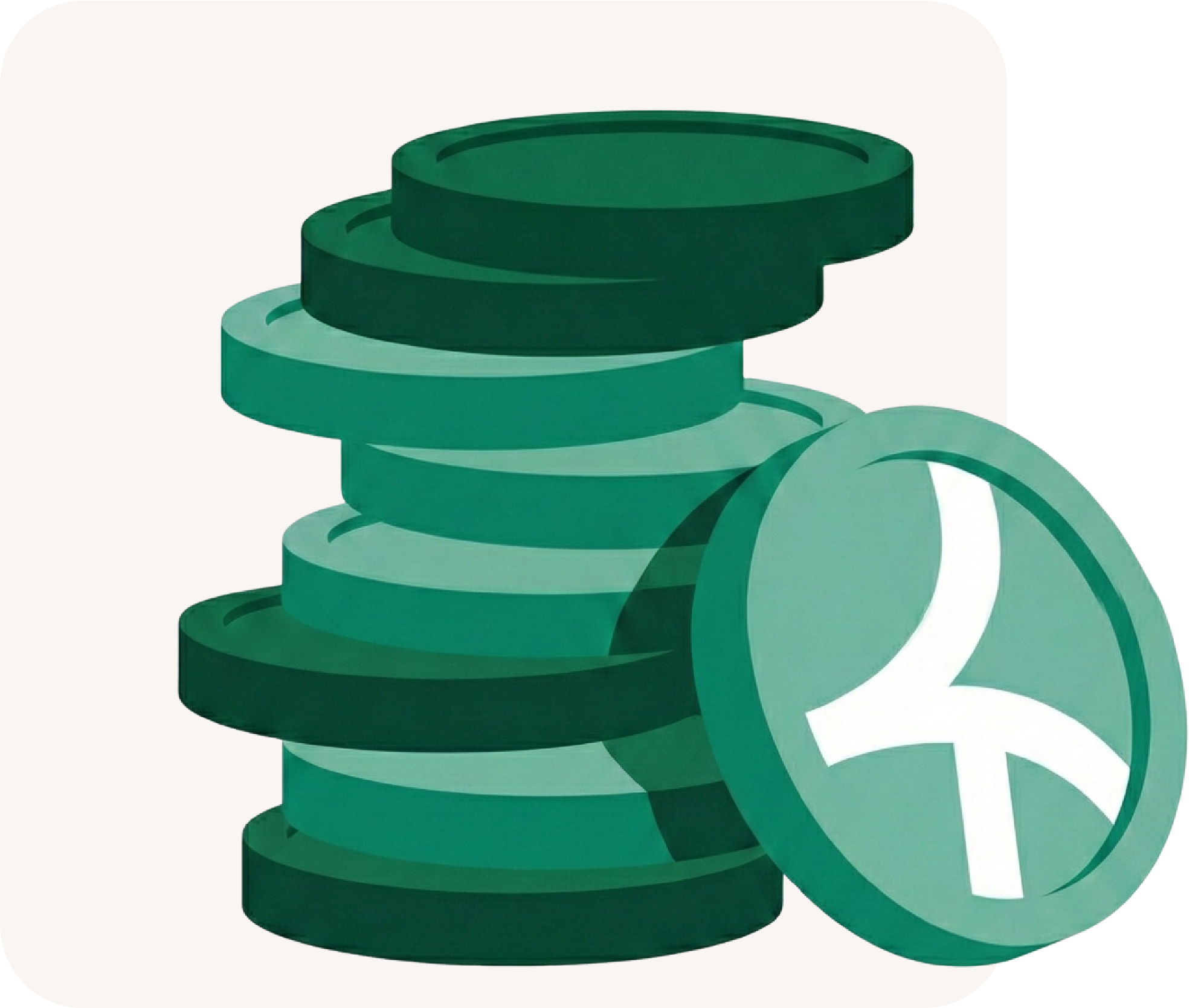 Illustration of a stack of green coins, with a prominent coin showing a dollar sign in the foreground.
