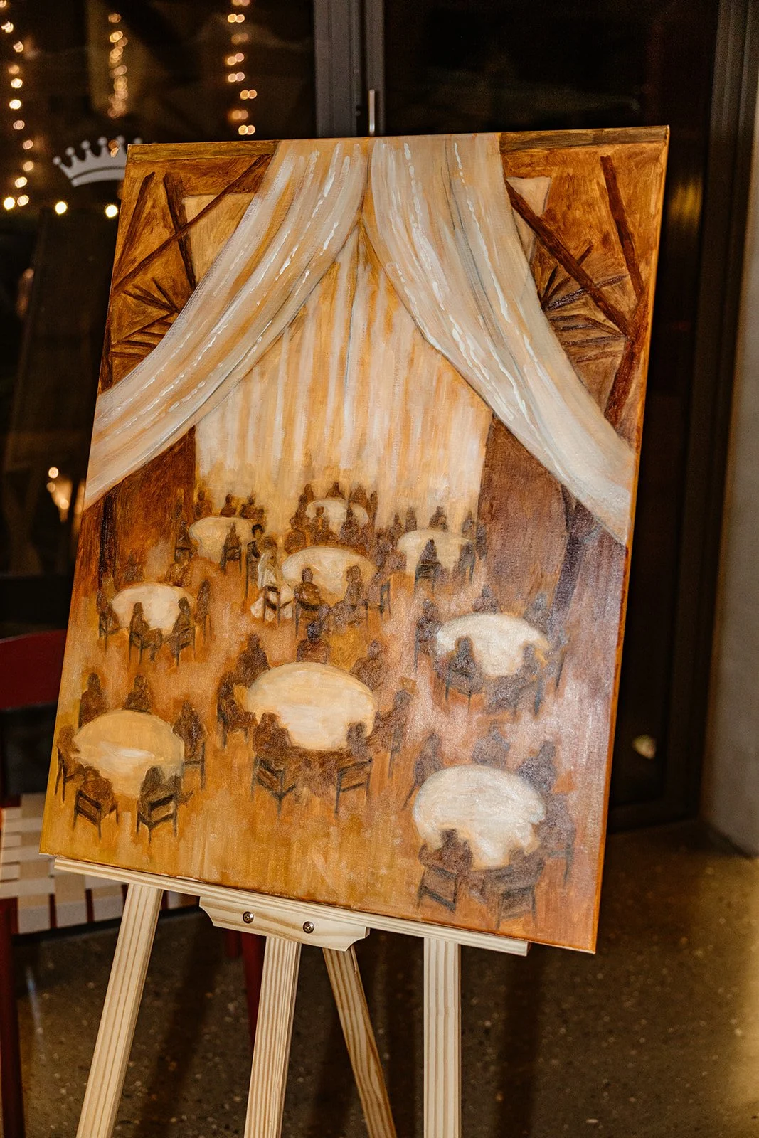 Procesbillede af bryllupsmaleri under bryllupsfest