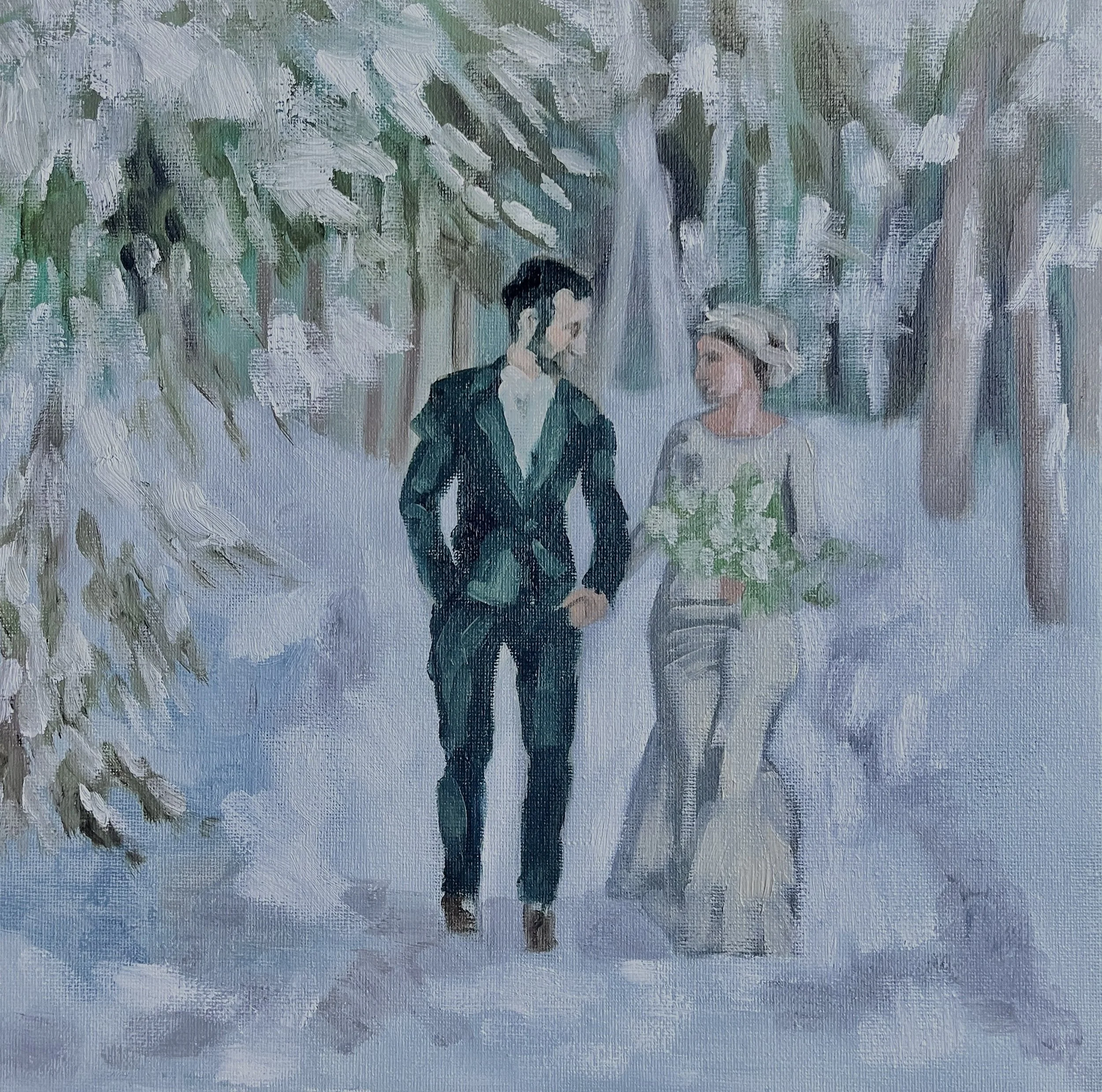 Færdigt vinter bryllupsmaleri