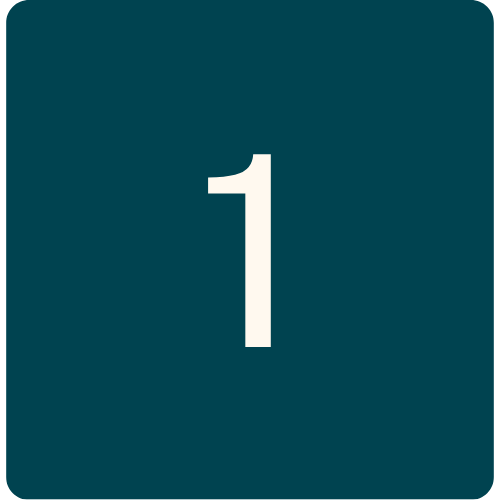 A teal square with a white number one in the center.