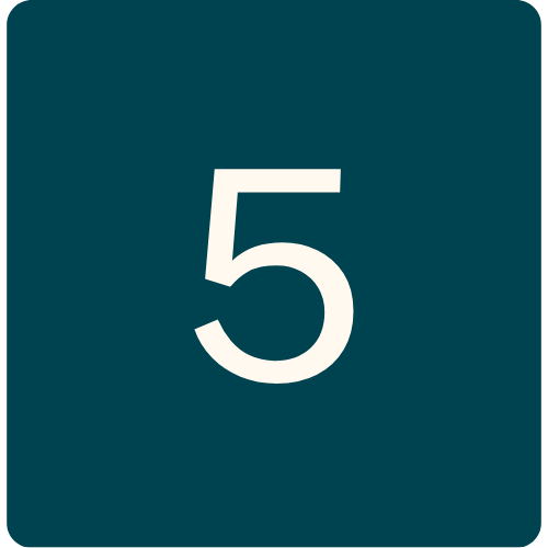 A teal square sign with the number 5 in white.