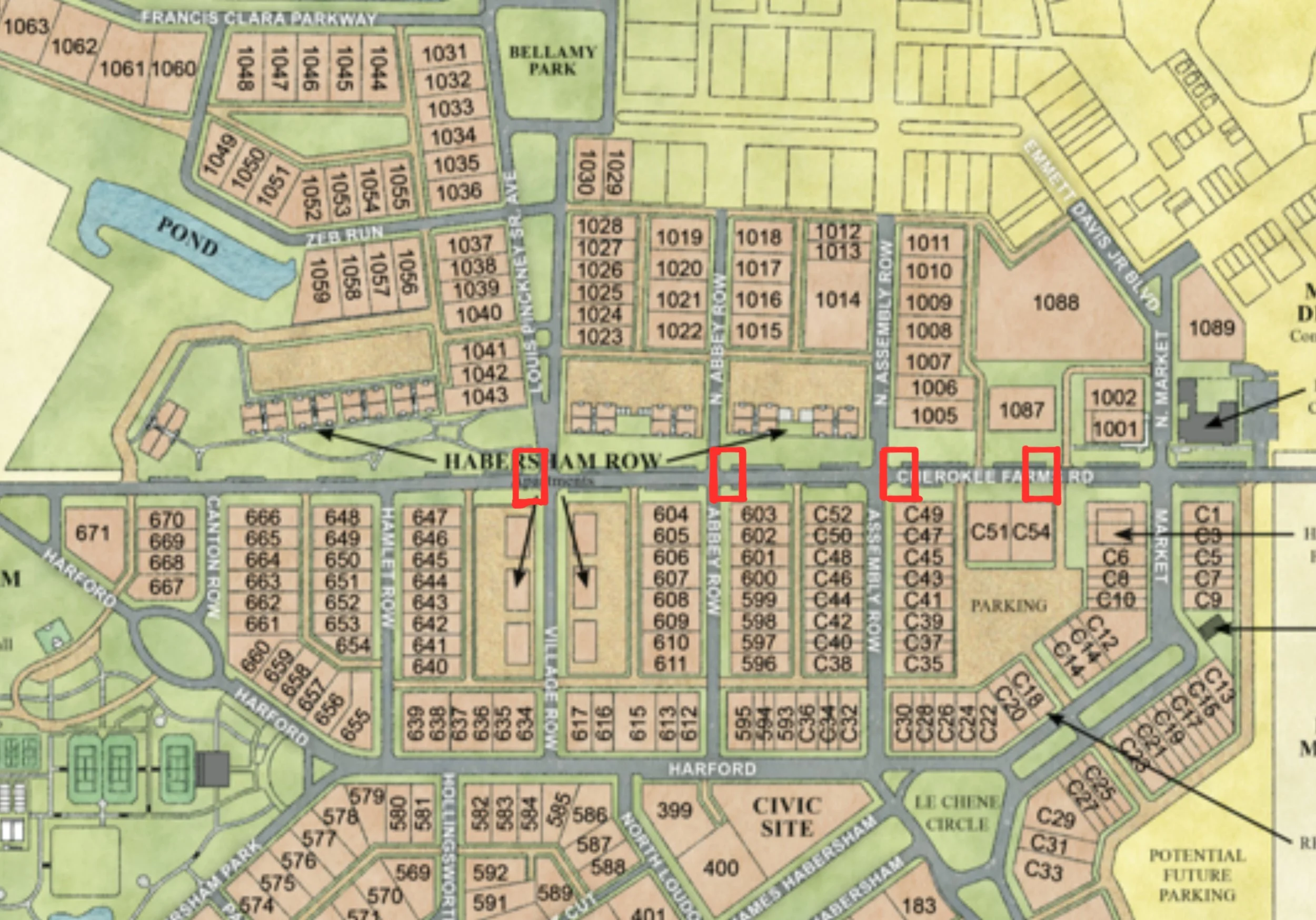 Habersham map showing cut locations on Cherokee Farms Road