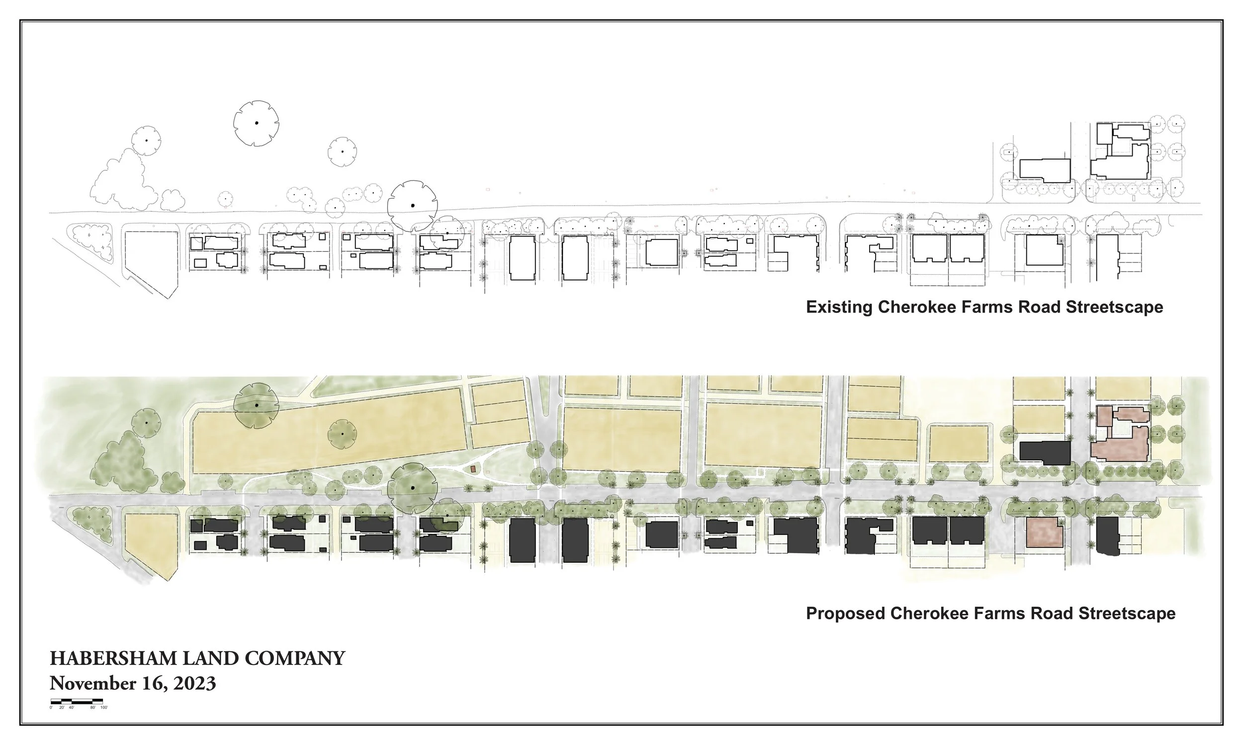 Habersham Pondcrest phase document showing Cherokee Farms Road streetscape improvement proposal