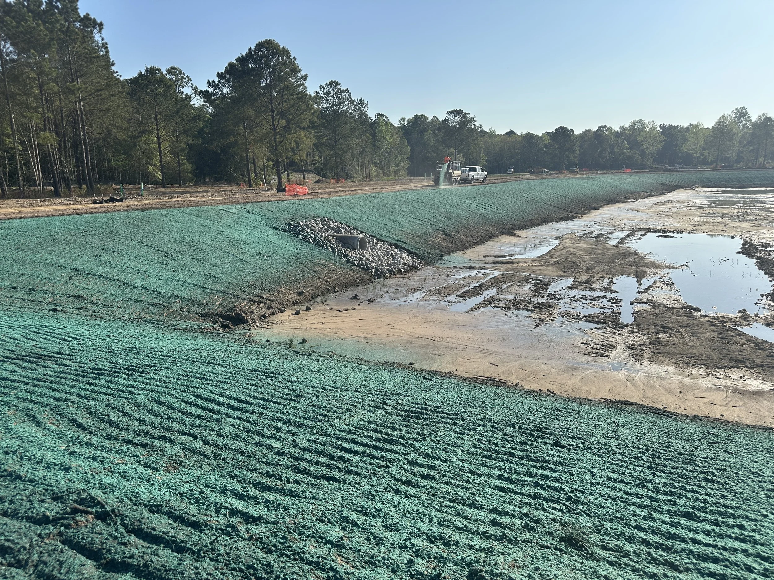 hydroseeding banks of a wet pond