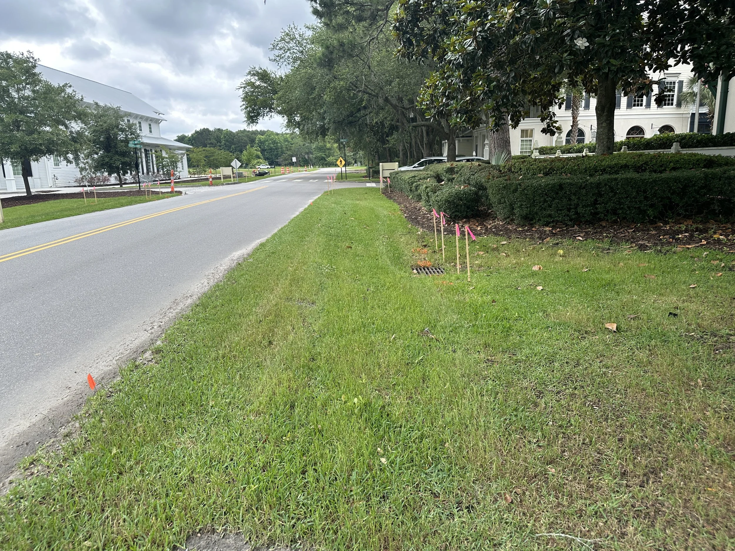 Habersham Pondcrest Phase staking for parallel parking spaces along Cherokee Farms Road