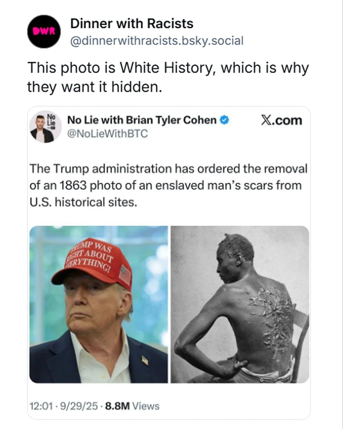 The Trump administration is ordering the removal of information on slavery at multiple national parks in an effort to scrub them of &ldquo;corrosive ideology.&rdquo;

Translation: stop teaching Americans about America