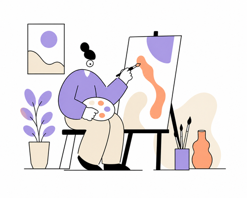 Illustration einer Künstlerin an der Leinwand