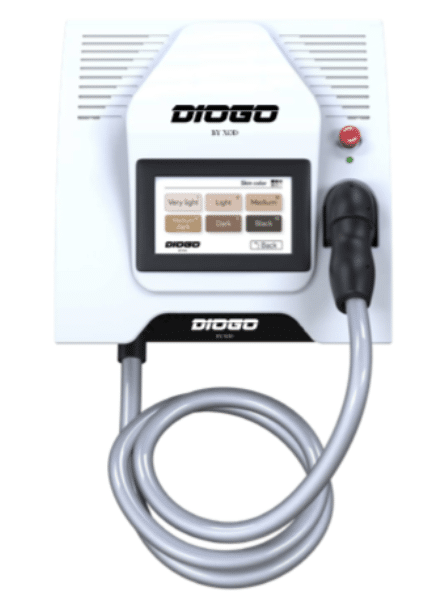 Diogo medical device with touchscreen interface and connected cable.