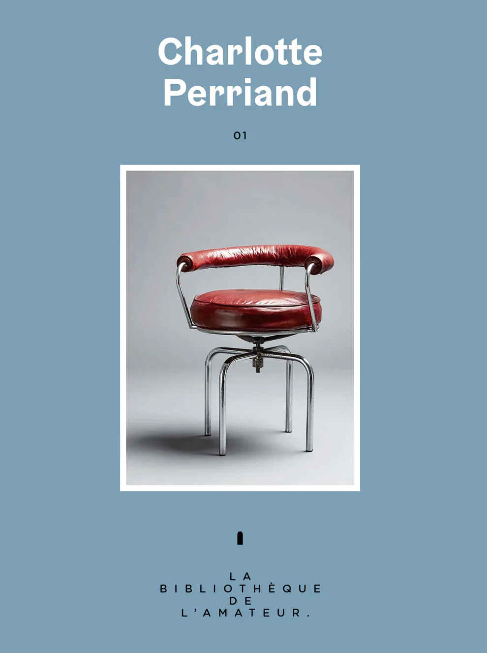 Couverture d'un livre avec une photo d'une chaise de bureau vintage en cuir rouge et cadre en métal, sur fond gris, et texte en français.