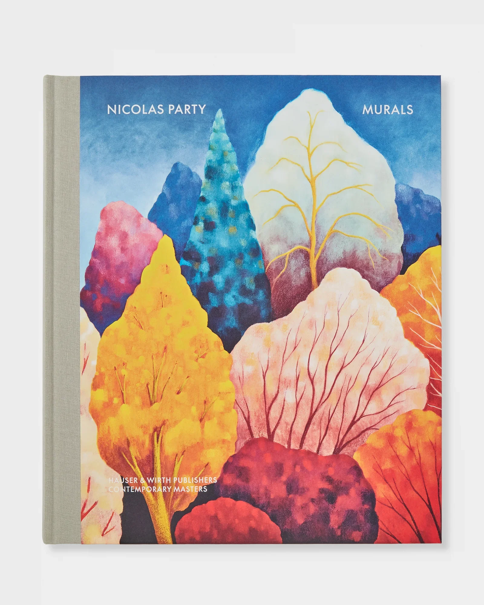 Couverture d’un livre avec une illustration colorée de feuillages et d’arbres stylisés en aquarelle, avec le titre 'Nicolas Party Murs'.