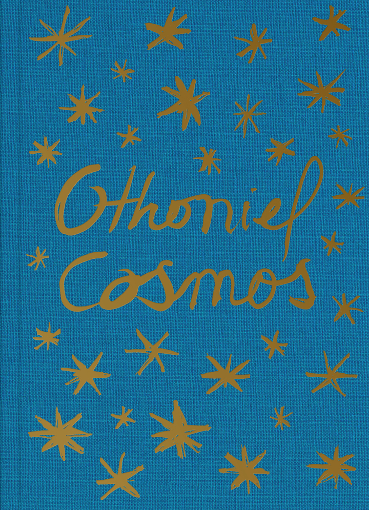 Couverture de livre bleue avec des étoiles dorées et le titre 'Ophélie cosmos' écrit en cursive.