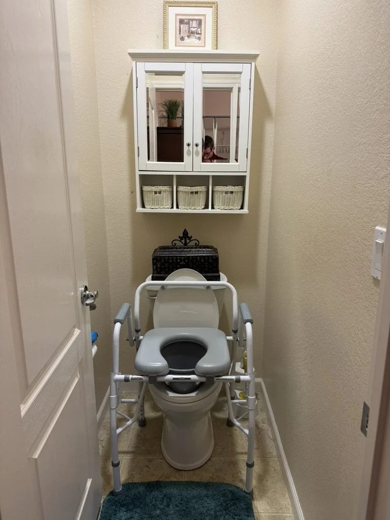 Raised toilet safety frame installation, home accessibility modification