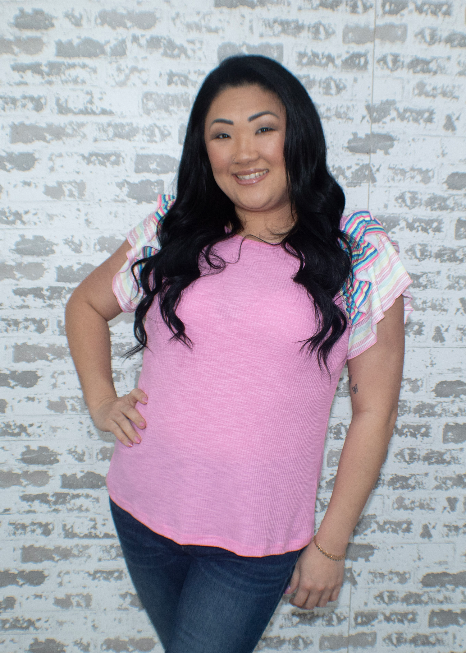 Pink Stripped Ruffle