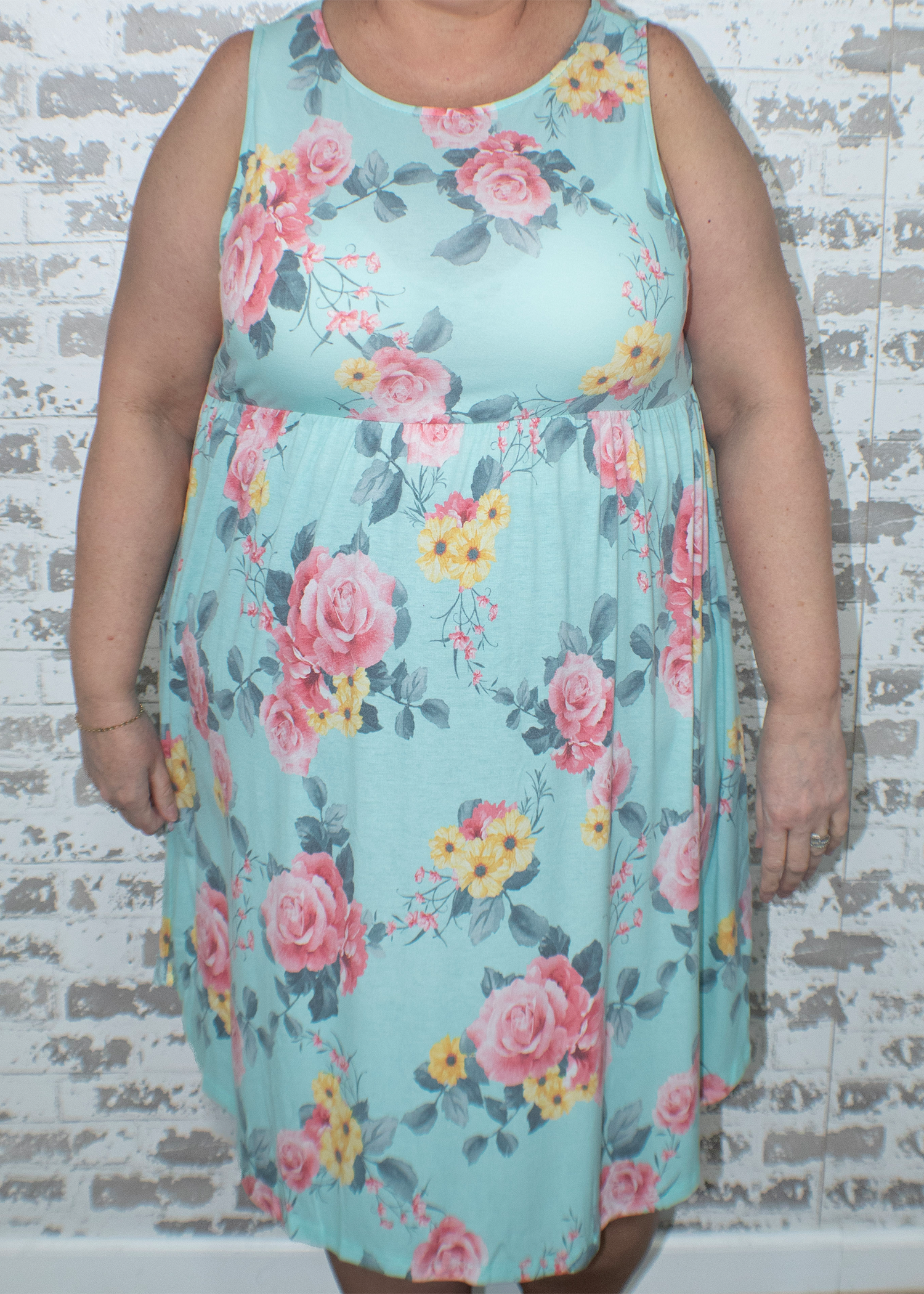 Aqua Floral Babydoll Dress