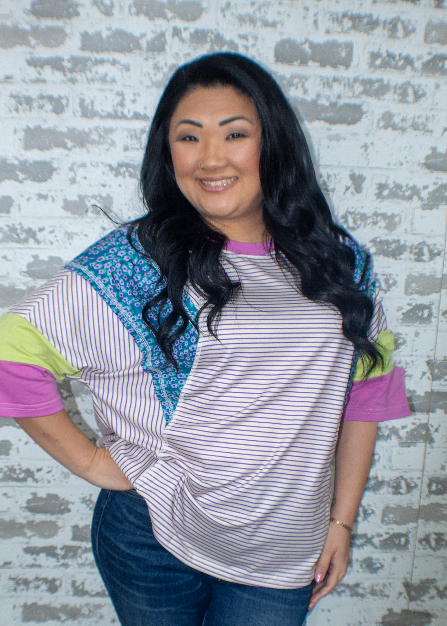 Purple Stripe Floral Color Block