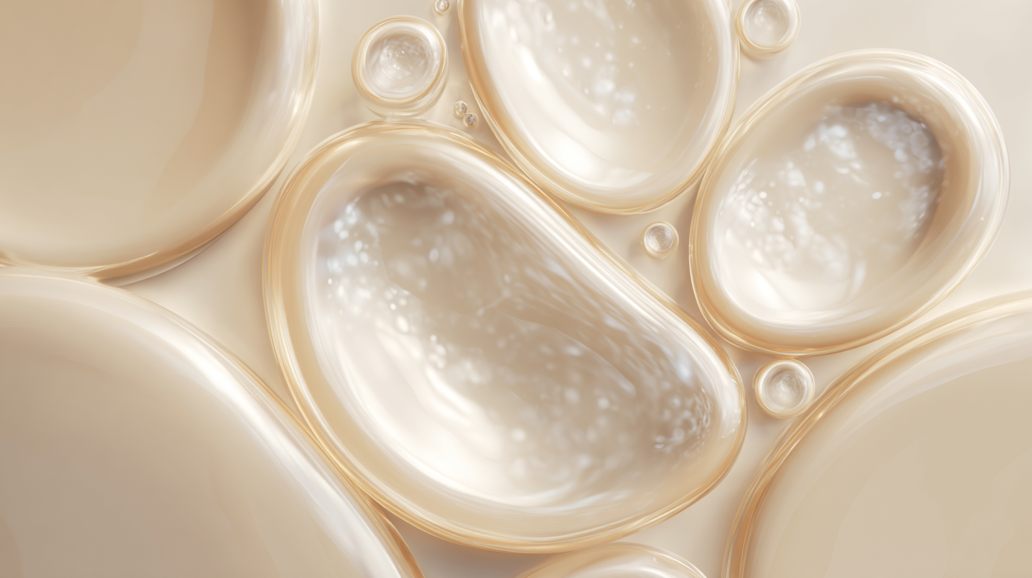 Illustration numérique de bactéries ou cellules en forme ovale, beige clair, avec une texture interne nuancée, évoquant une image microscopique.