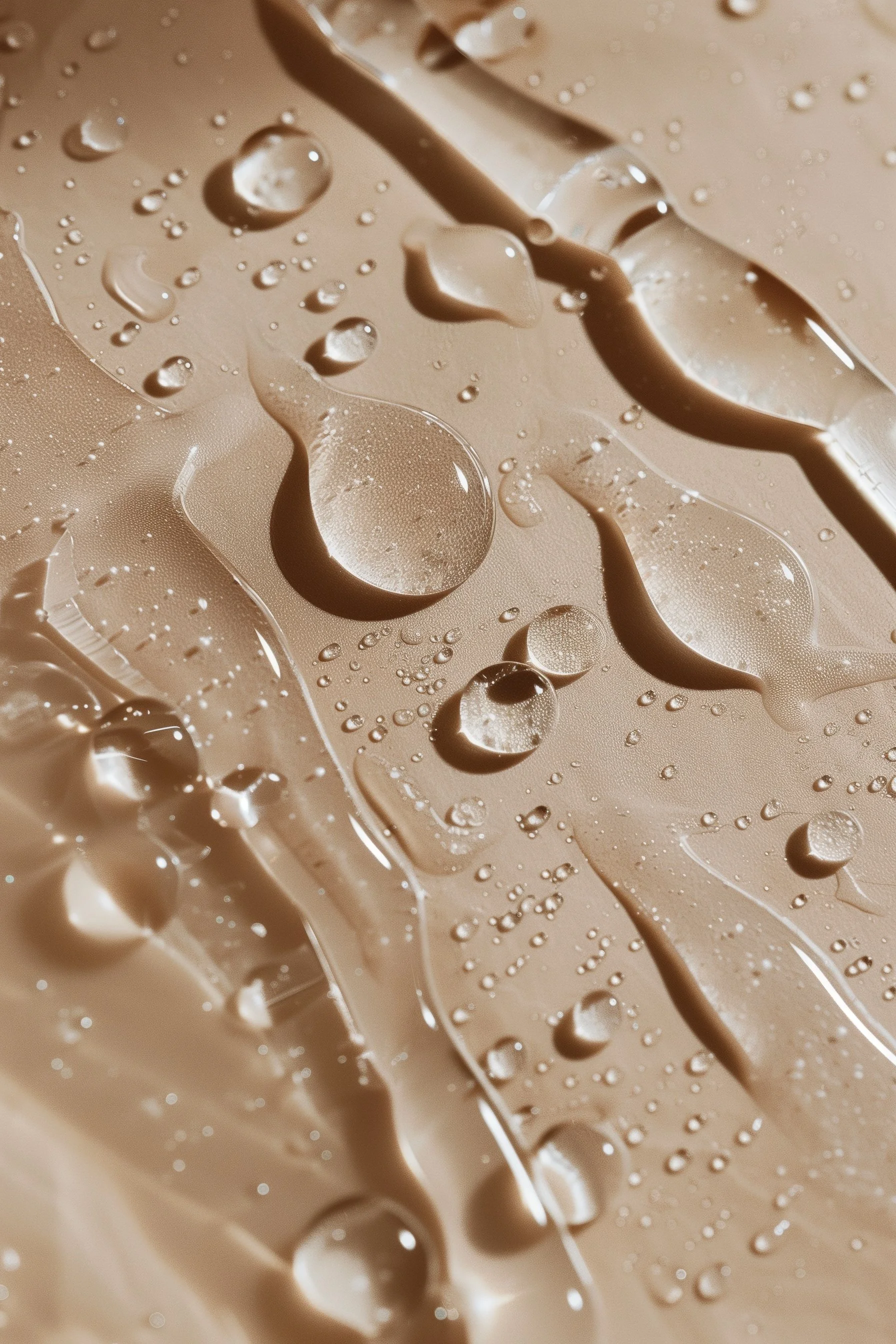 Gouttes d'eau sur une surface de chocolat au lait
