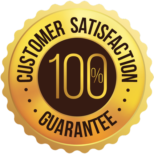Gold and black badge with the message 'Customer Satisfaction Guarantee 100%'