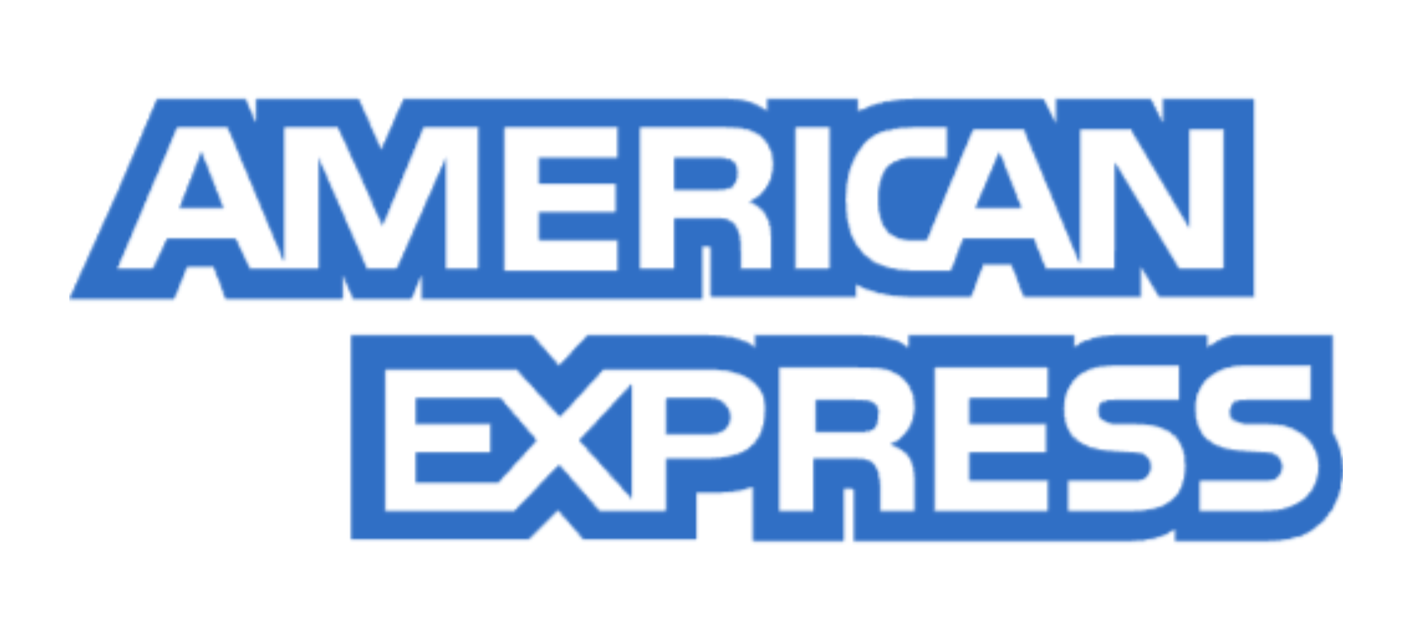 Logo of American Express with bold blue and white text.