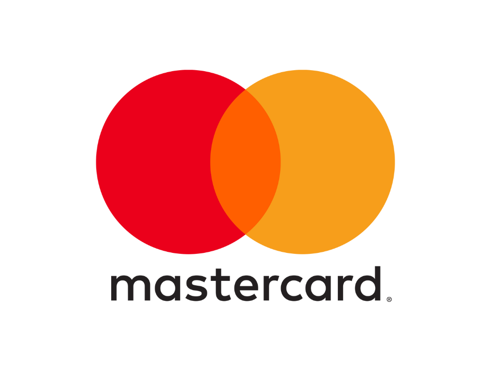 Mastercard logo with two intersecting circles, one red and one orange, and the word "mastercard" below.