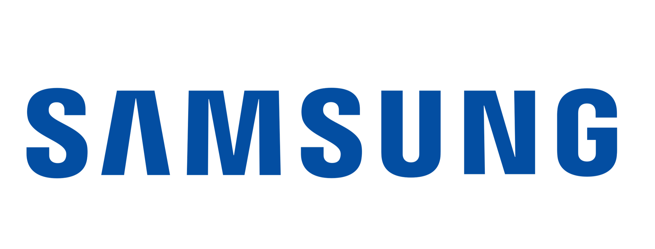 Blue Samsung logo with text 'Samsung' in bold blue letters.