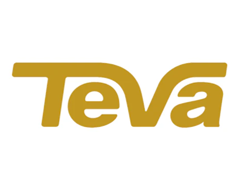 Teva brand logo, stylized gold letters on a white background.
