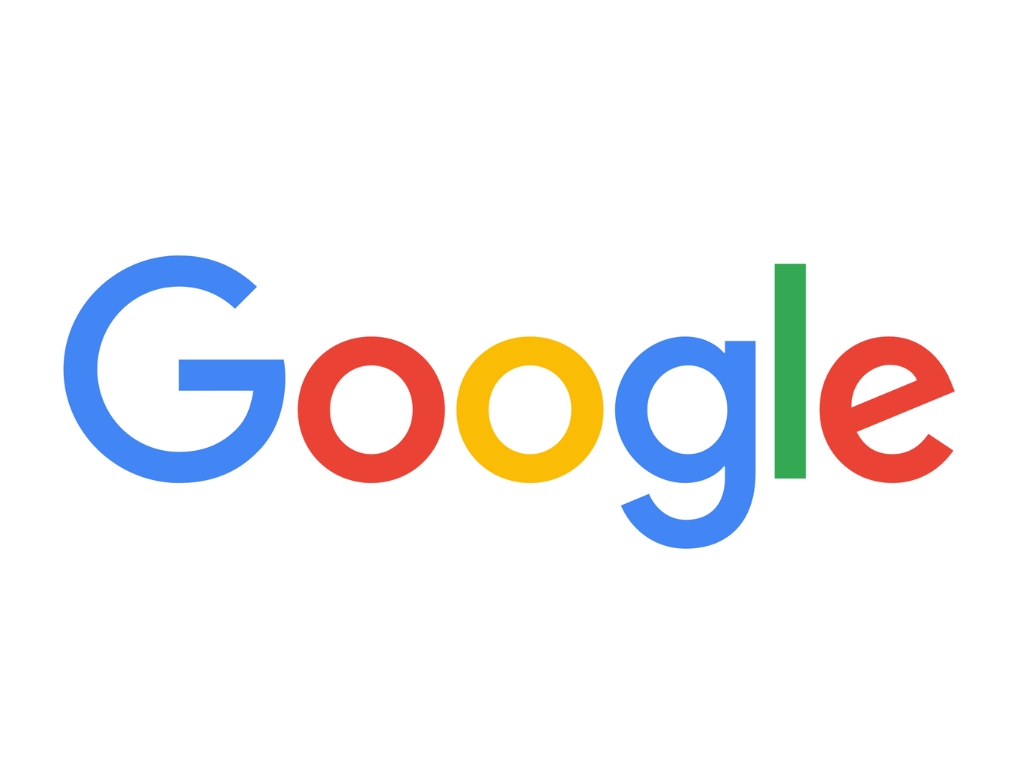 Google logo with multicolored letters on a white background.