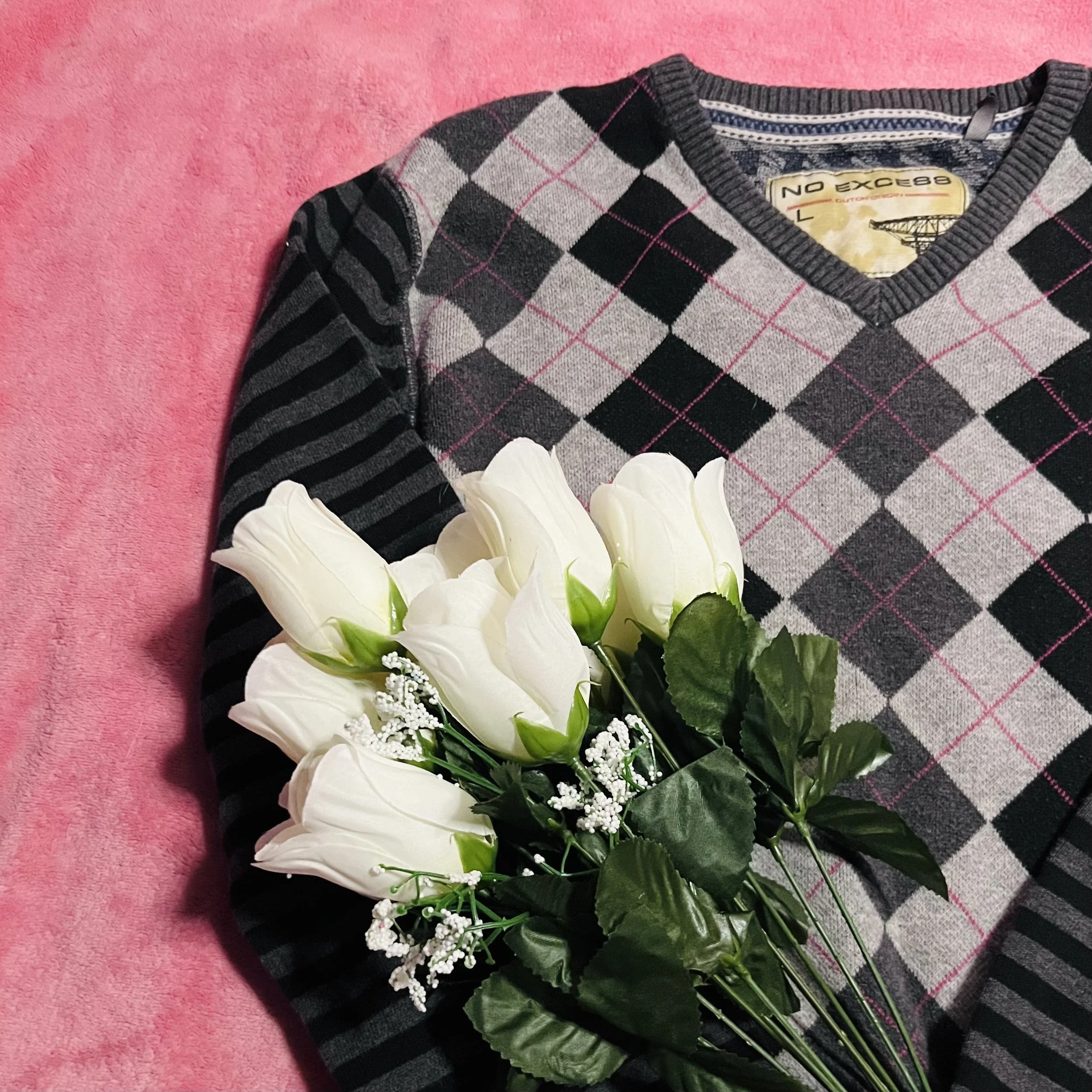 Black and Pink Argyle Sweater