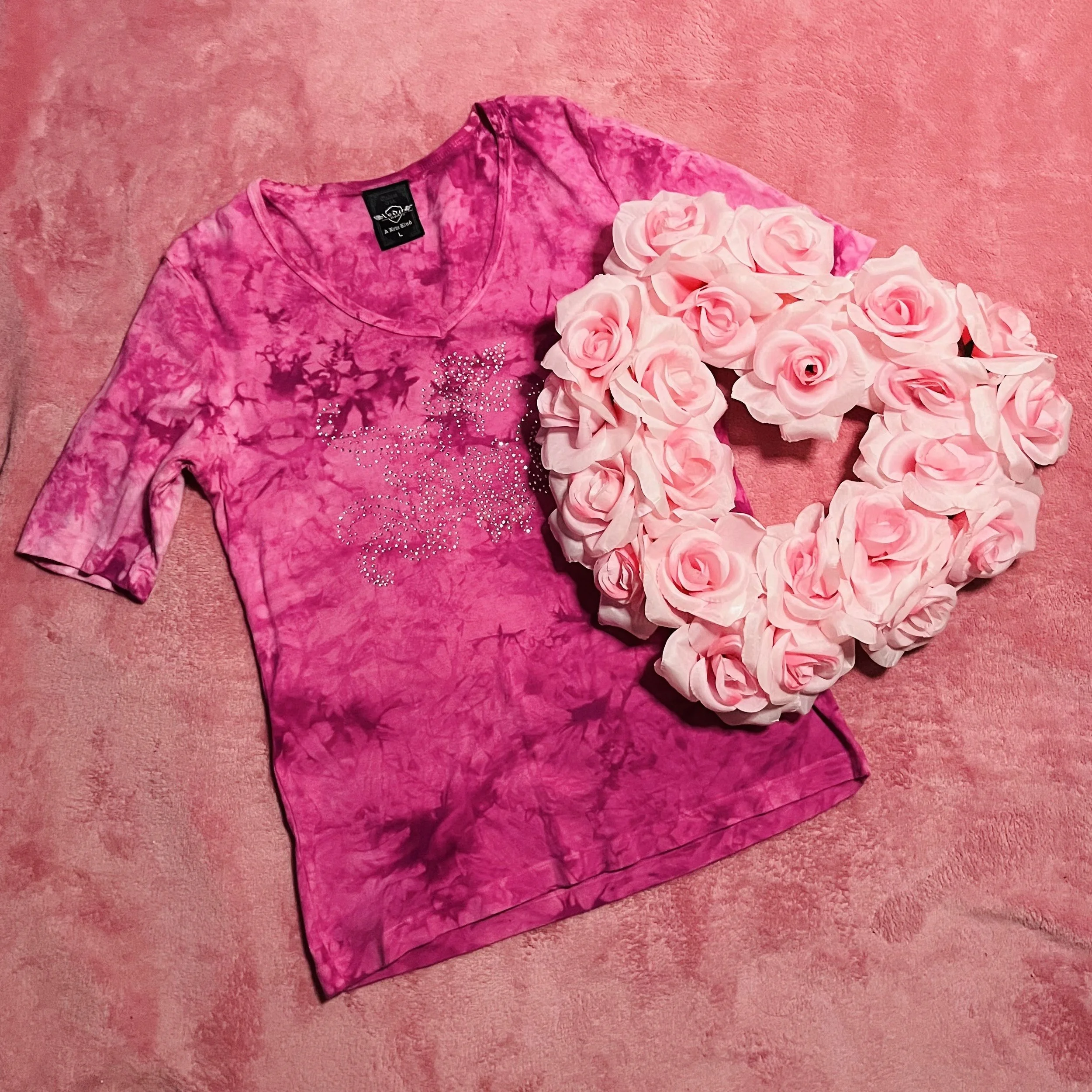 Pink Tie-Dye Rhinestone Tee