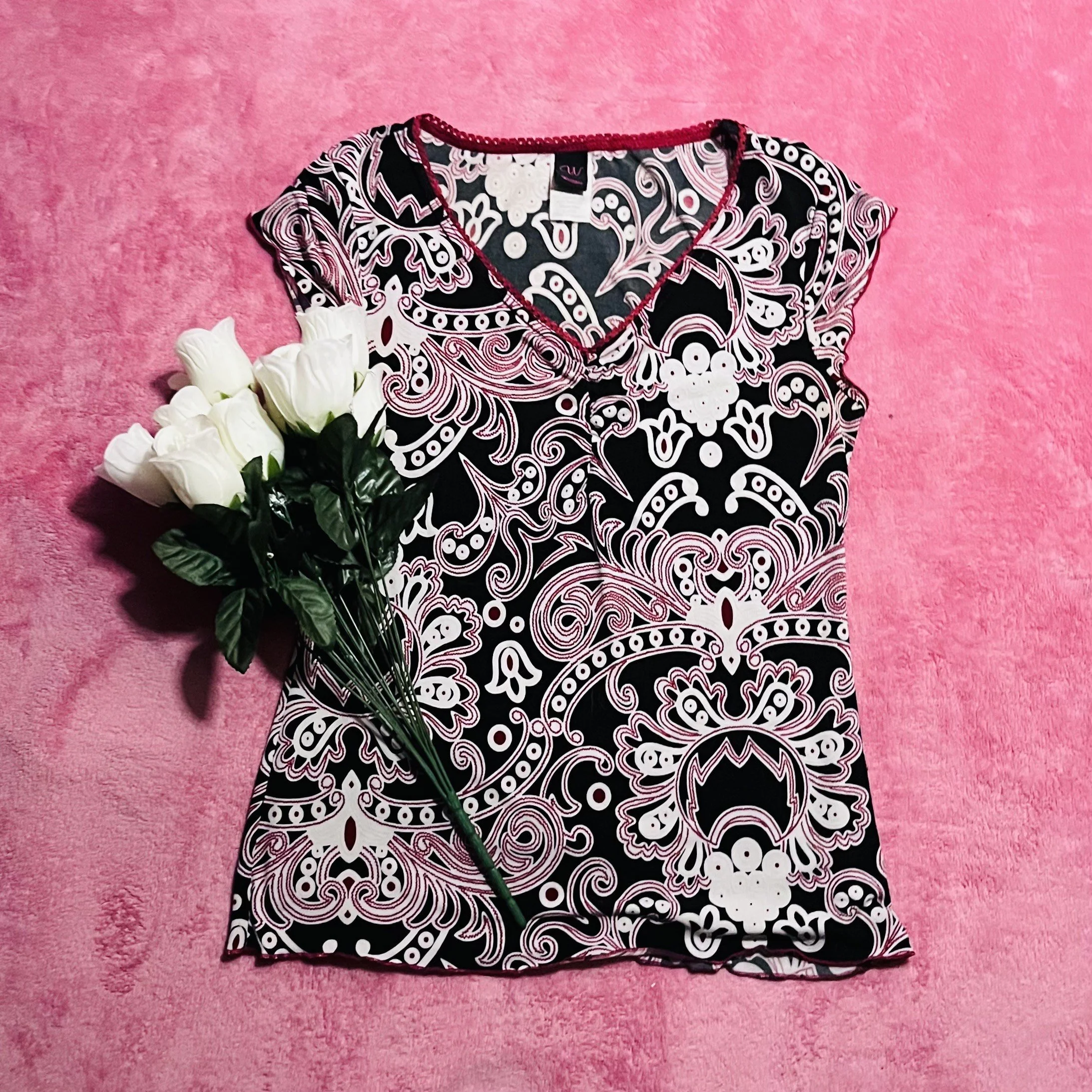 Black and Red Floral Top