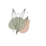 A digital illustration of a plant with green and beige leaves next to a small container or cup with colorful lines.