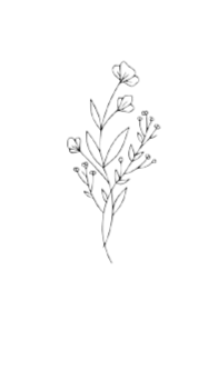 Line drawing of a small bouquet of wildflowers with various flower shapes and sizes.
