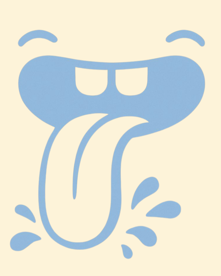 A cartoon illustration of a snake with a blue face, sticking out its tongue, with drops of water around it.