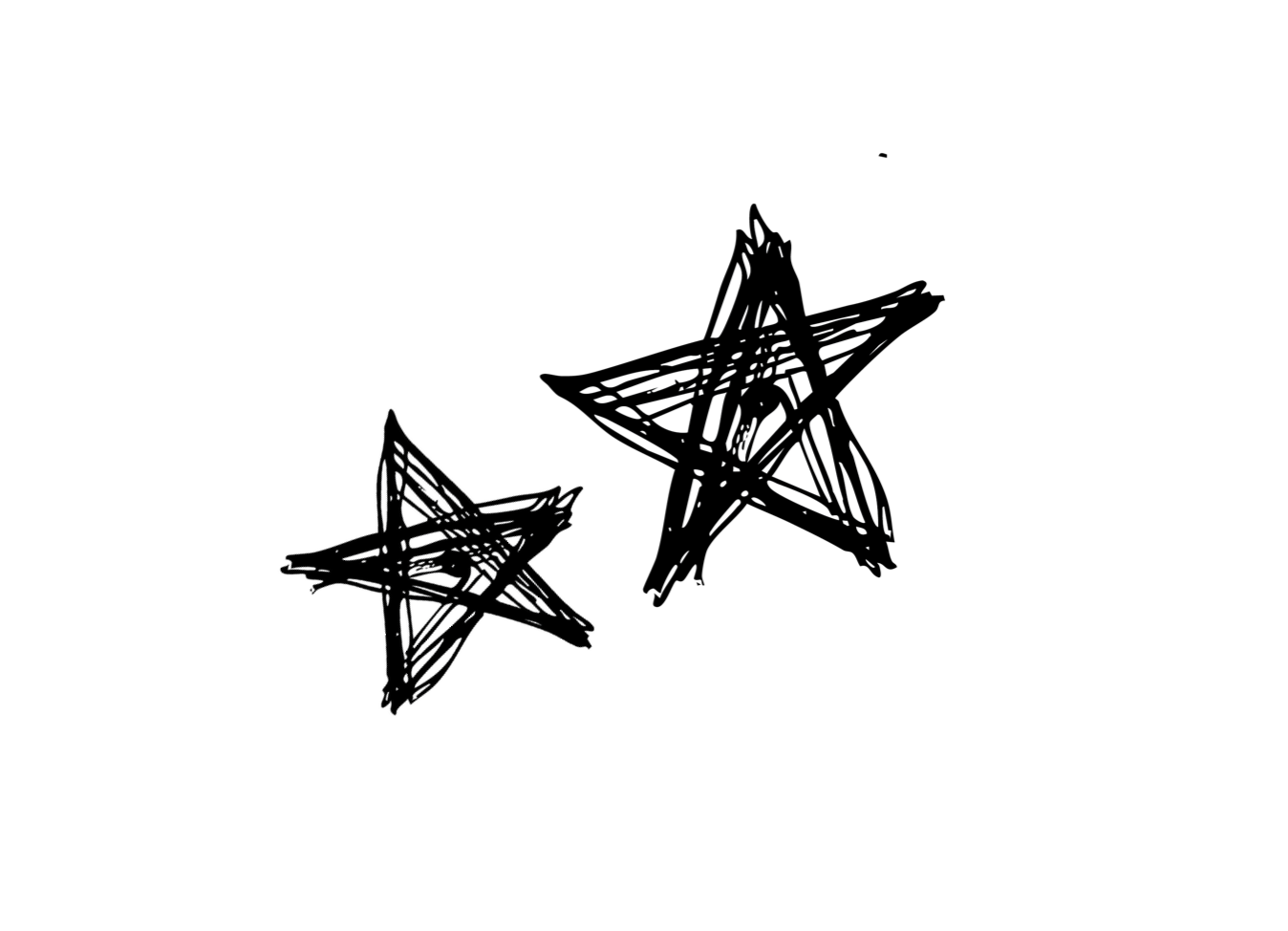 Two hand-drawn black and white stars with sketchy lines on a white background.