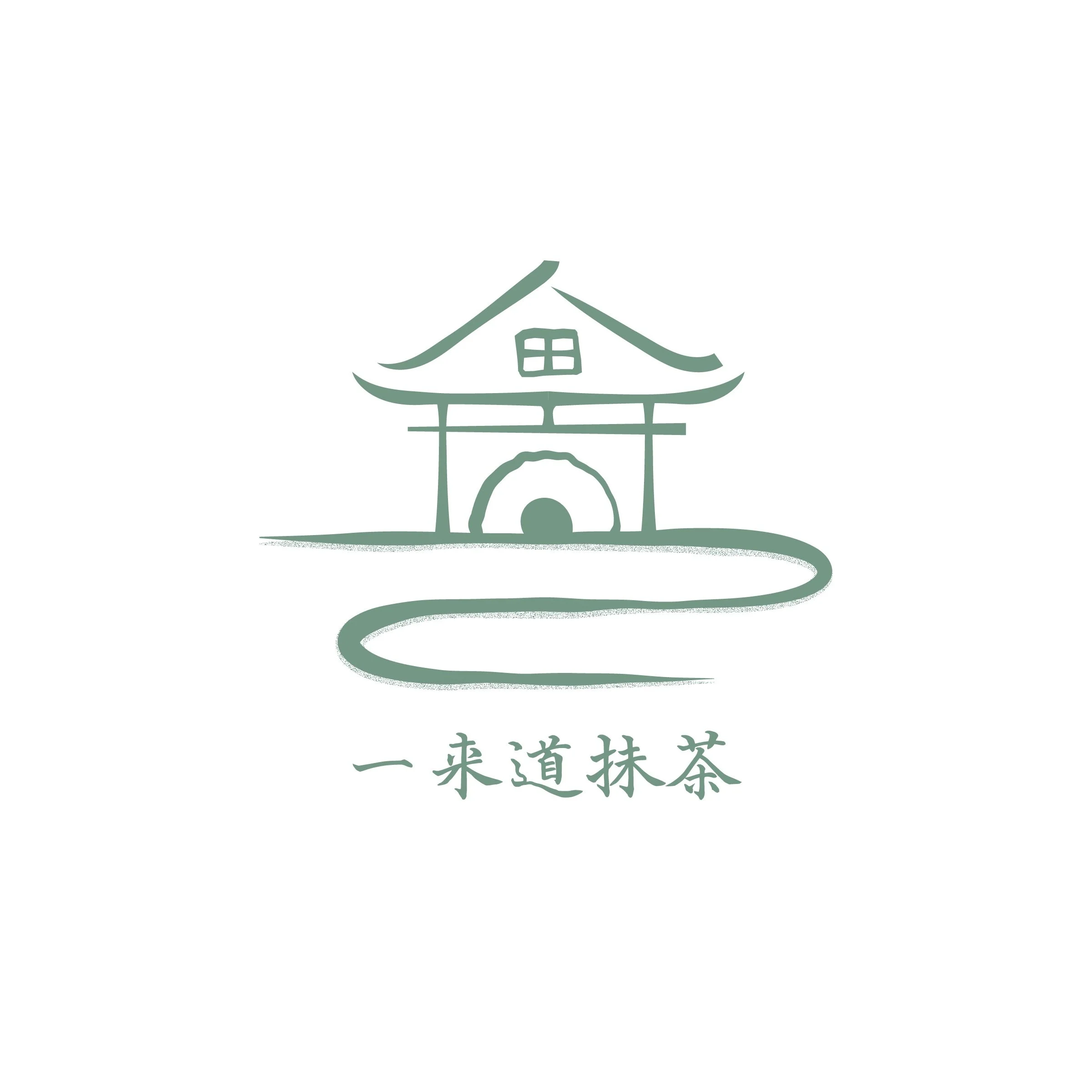 Minimalist illustration of a traditional Japanese building with Japanese characters below.