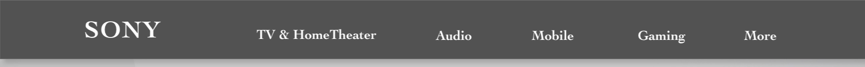 Navigation menu from Sony website with options for TV & Home Theater, Audio, Mobile, Gaming, and More.