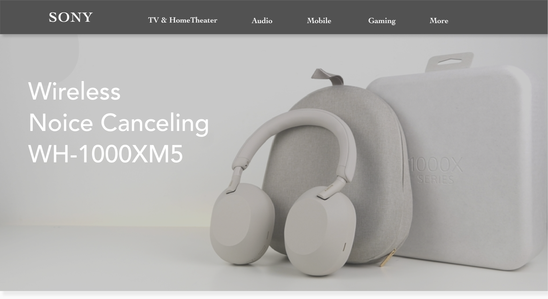 A pair of white Sony wireless noise canceling headphones with a soft carrying case and packaging. The background is light, and the product is the main focus of the image.