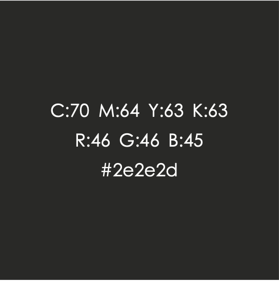 Color calibration chart with RGB and hex code #2e2e2d on a dark background.