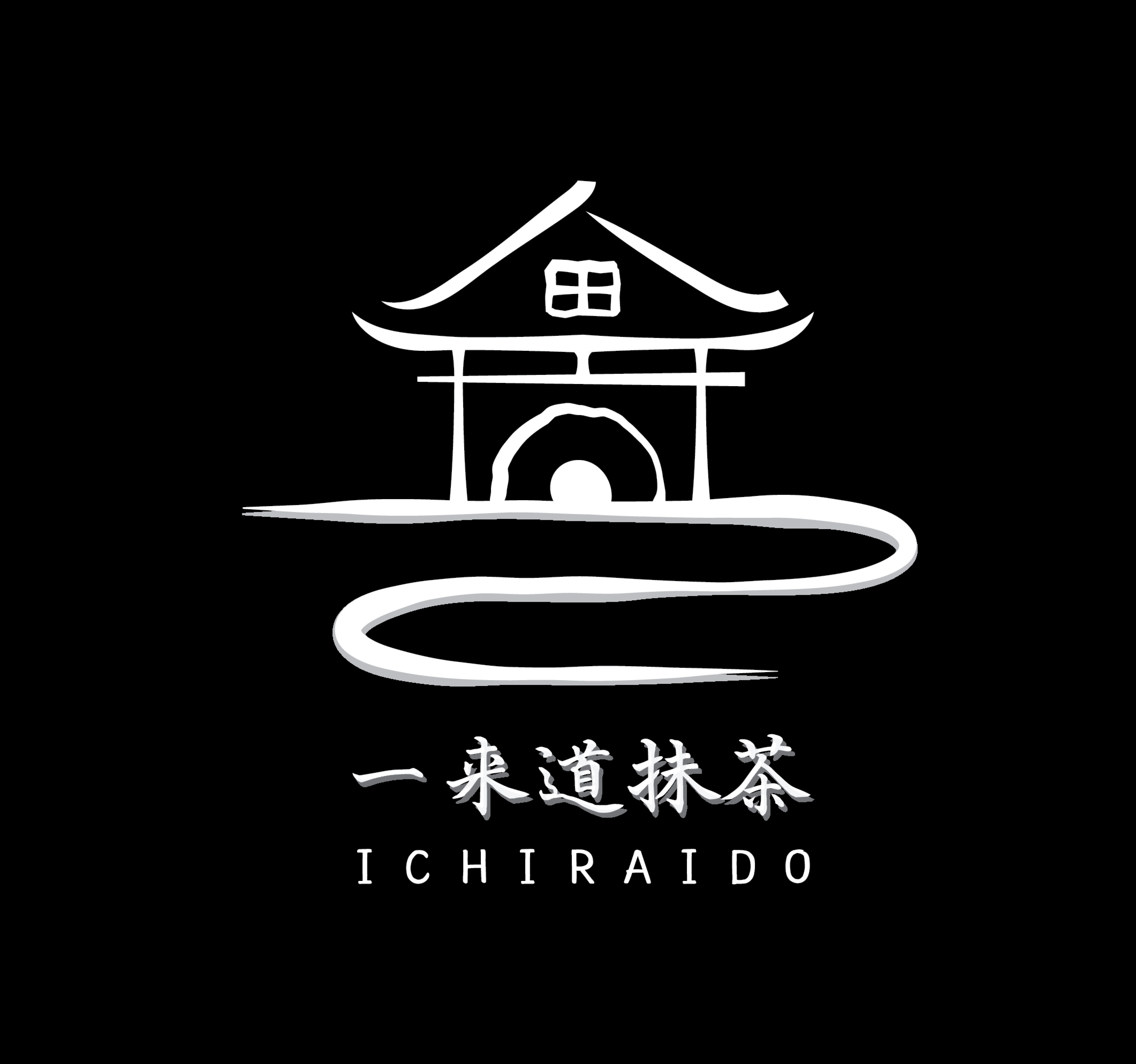 A minimalist white line drawing of a traditional Japanese gate or temple on a black background, with Japanese characters and the word 'ICHIRAIDO' below.