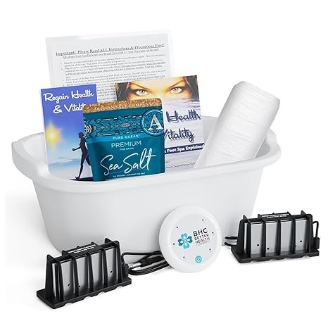Ionic Foot Bath Detox Machine Super Duty Arrays for Professional & Home Use - Free Regain Health & Vitality Booklet & Brochure - 2 Super Duty Arrays, 20 Basin Liners, Detox Sea Salt, Basin 12QT