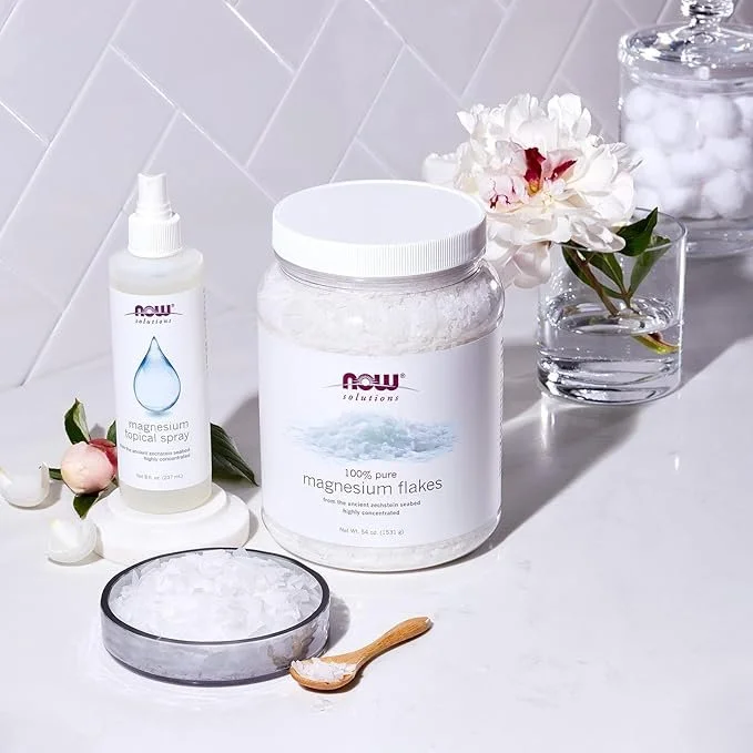 NOW Foods Solutions, Magnesium Flakes, 100% Pure, from the Ancient Zechstein Seabed, Highly Concentrated, 54-Ounce