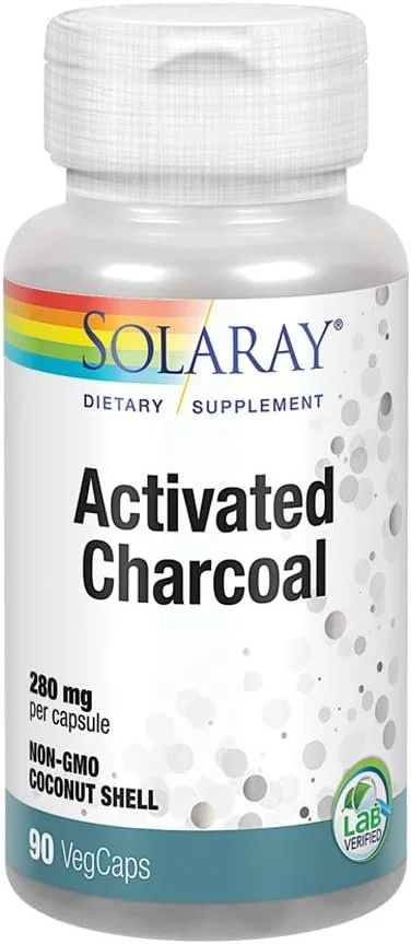 SOLARAY Activated Charcoal Supplement - 280mg per Serving, Coconut Source, for Men & Women, Inner Cleansing & Digestive Tract Support for Adults, Non-GMO, Vegan, & Lab Verified - 90 Count VegCaps
