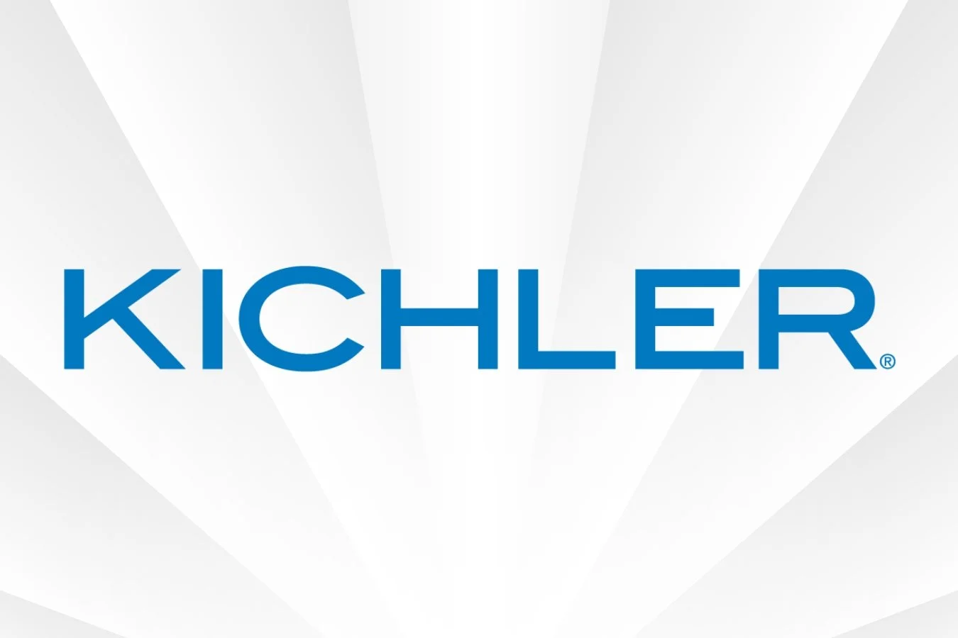 Kichler logo in blue font on a light gray background with a radiating pattern.